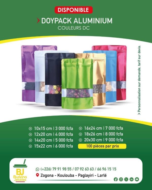 Doypack aluminium couleur DC