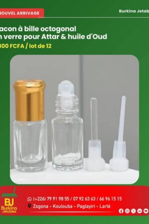 Flacon en bille octogonale en verre pour attar & huile d'oud